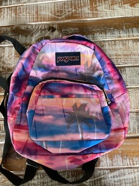 JanSport Pink Blue Sunset Palm-Print Backpack